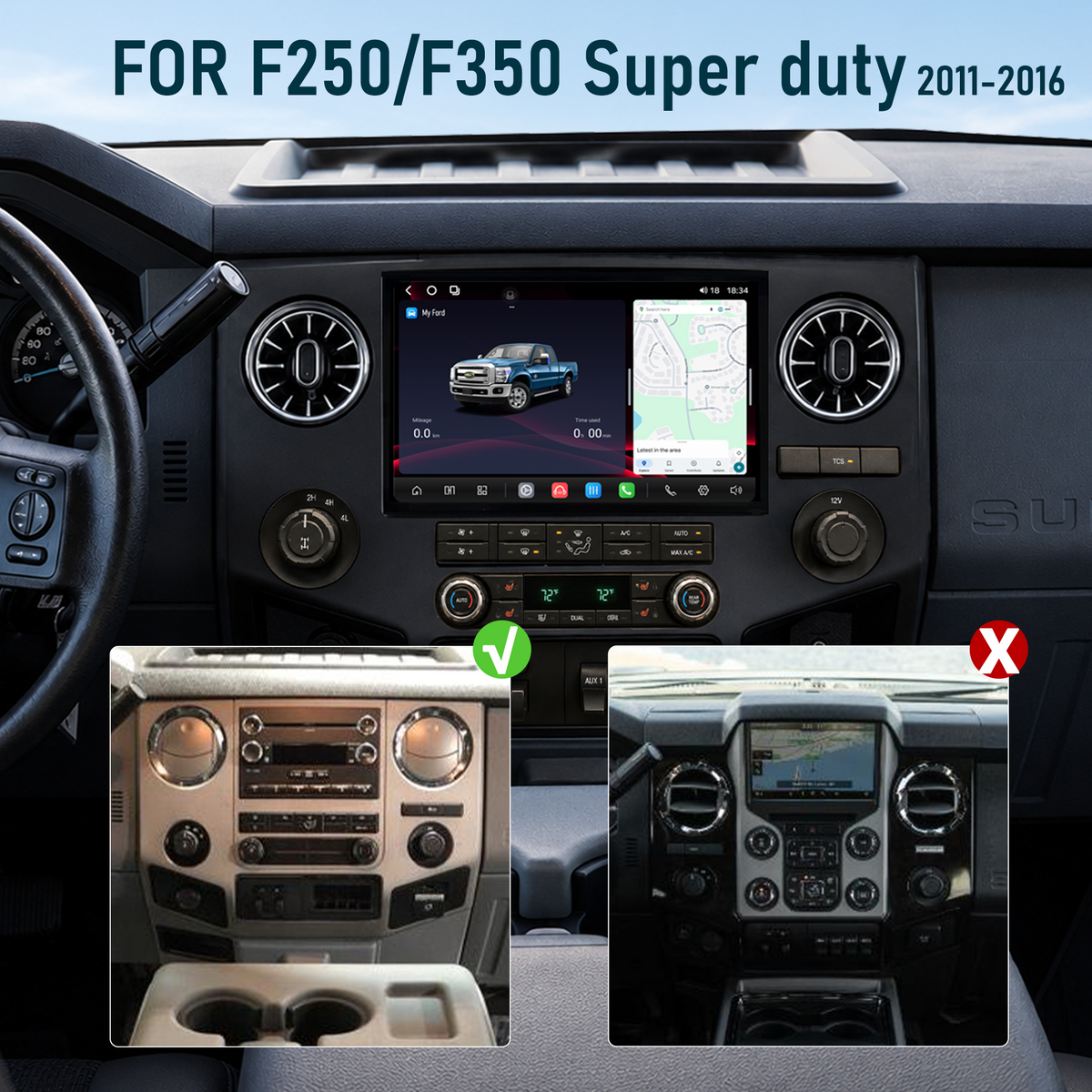 H7 Pro 13-inch Android 14 Infotainment Upgrade for Ford F-250 / F-350 Super Duty 2011-2016