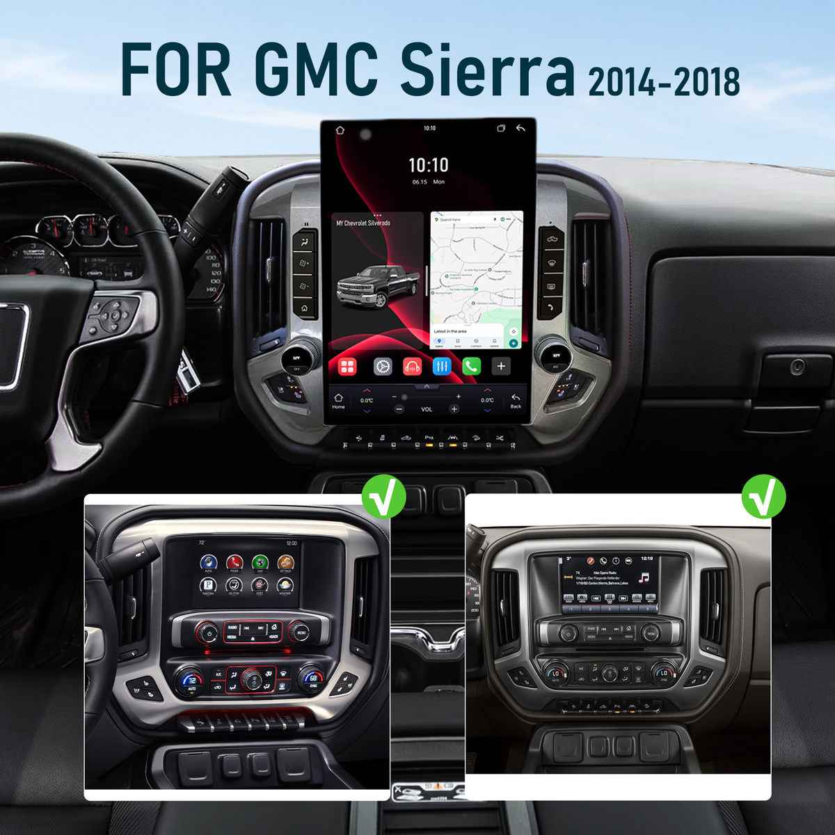 Dual Systems 15.6-inch Android 14 Infotainment Upgrade for GMC Sierra 2014-2018