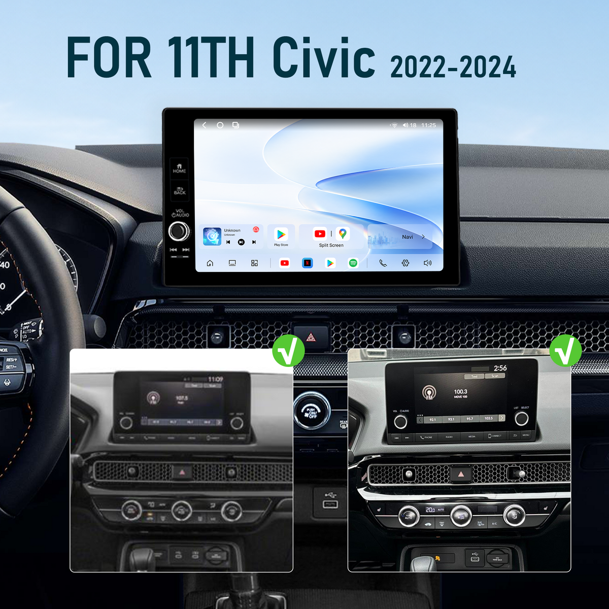 11.5-inch Android 14 Infotainment Upgrade for Honda Civic 2022-2026