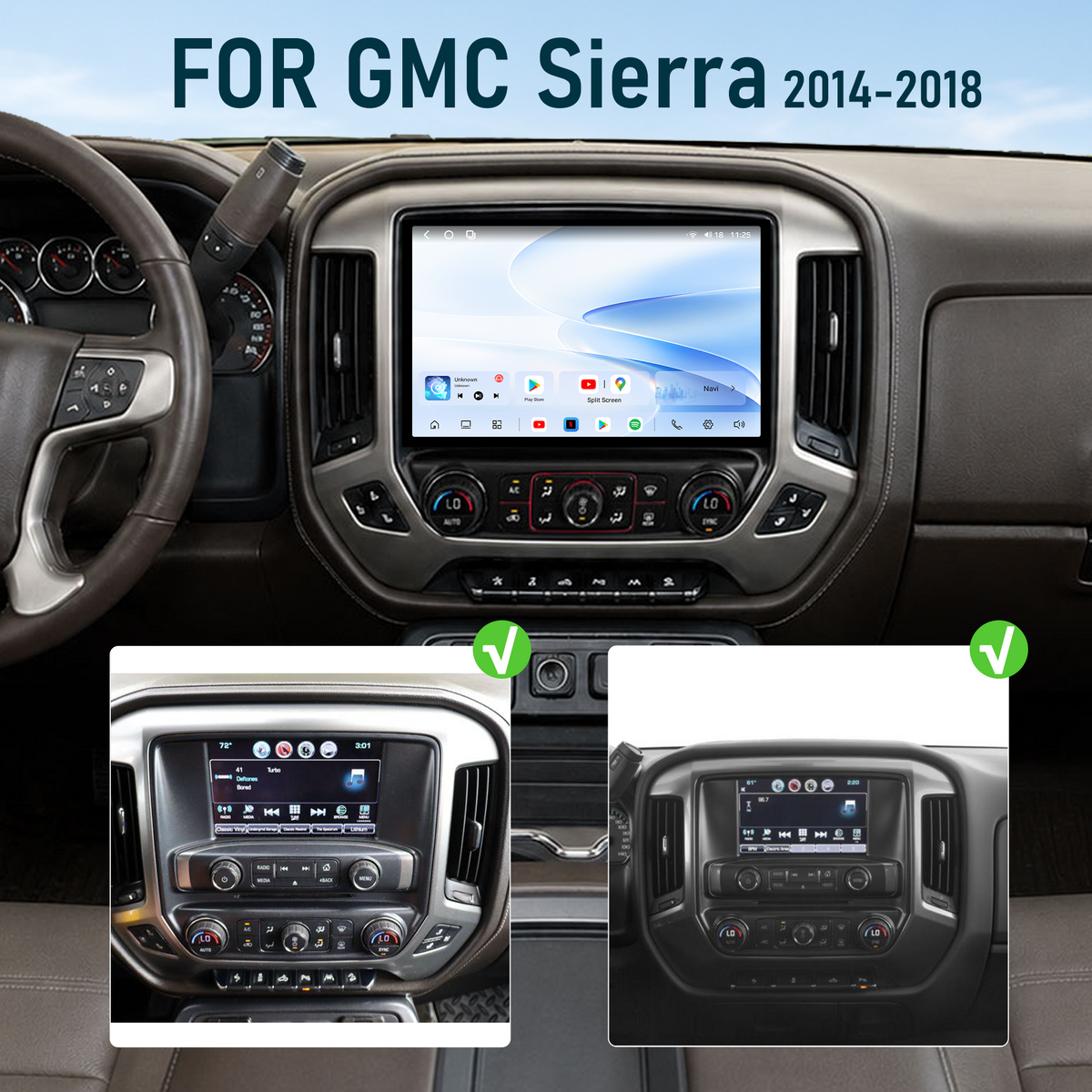 Dual Systems 12-inch Android 14 Infotainment Upgrade for GMC Sierra 1500 2014-2019 and Sierra HD 2015-2019
