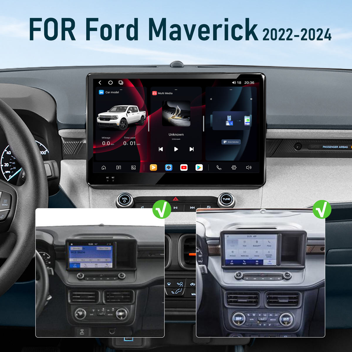13-inch Android 14 Infotainment Upgrade for Ford Maverick 2022-2024