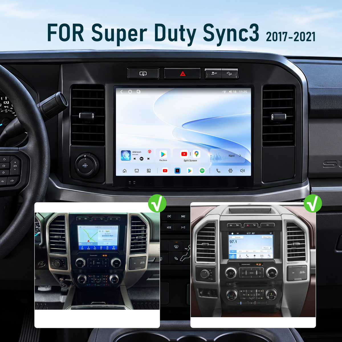 Dual Systems 13-inch Android 14 Infotainment Upgrade for Ford F-250 / F-350 Super Duty 2017-2021