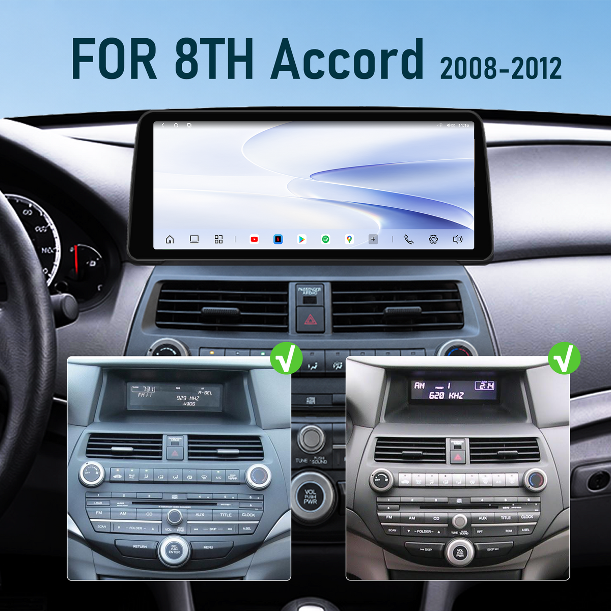 H7 Pro 12.3-inch Android 14 Infotainment Upgrade for Honda Accord 2008-2012