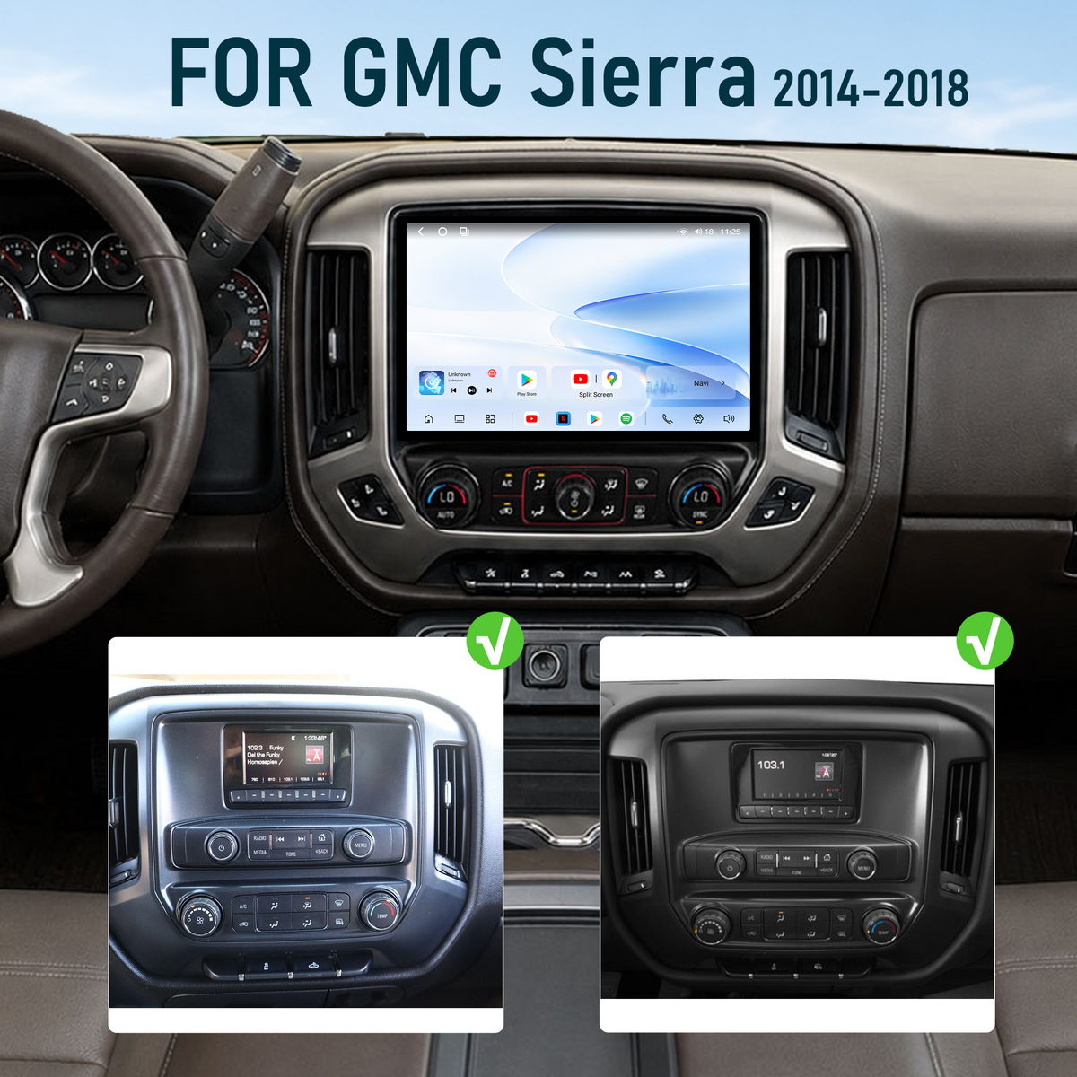 Dual Systems 12-inch Android 14 Infotainment Upgrade for GMC Sierra 1500 2014-2019 and Sierra HD 2015-2019