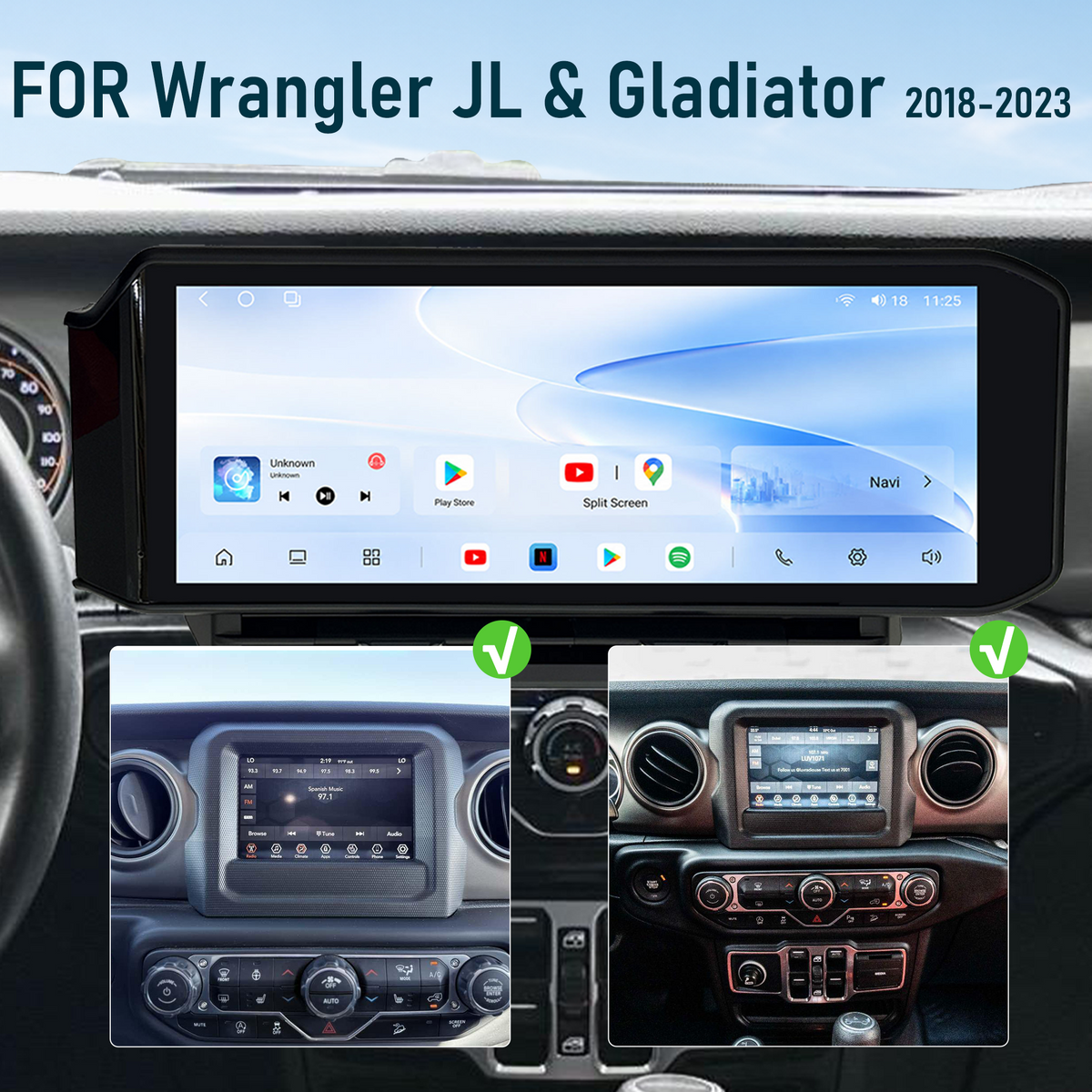 H7 Pro 15.6-inch Android 14 Infotainment Upgrade for Jeep Wrangler JL 2018-2023 and Gladiator JT 2020-2023