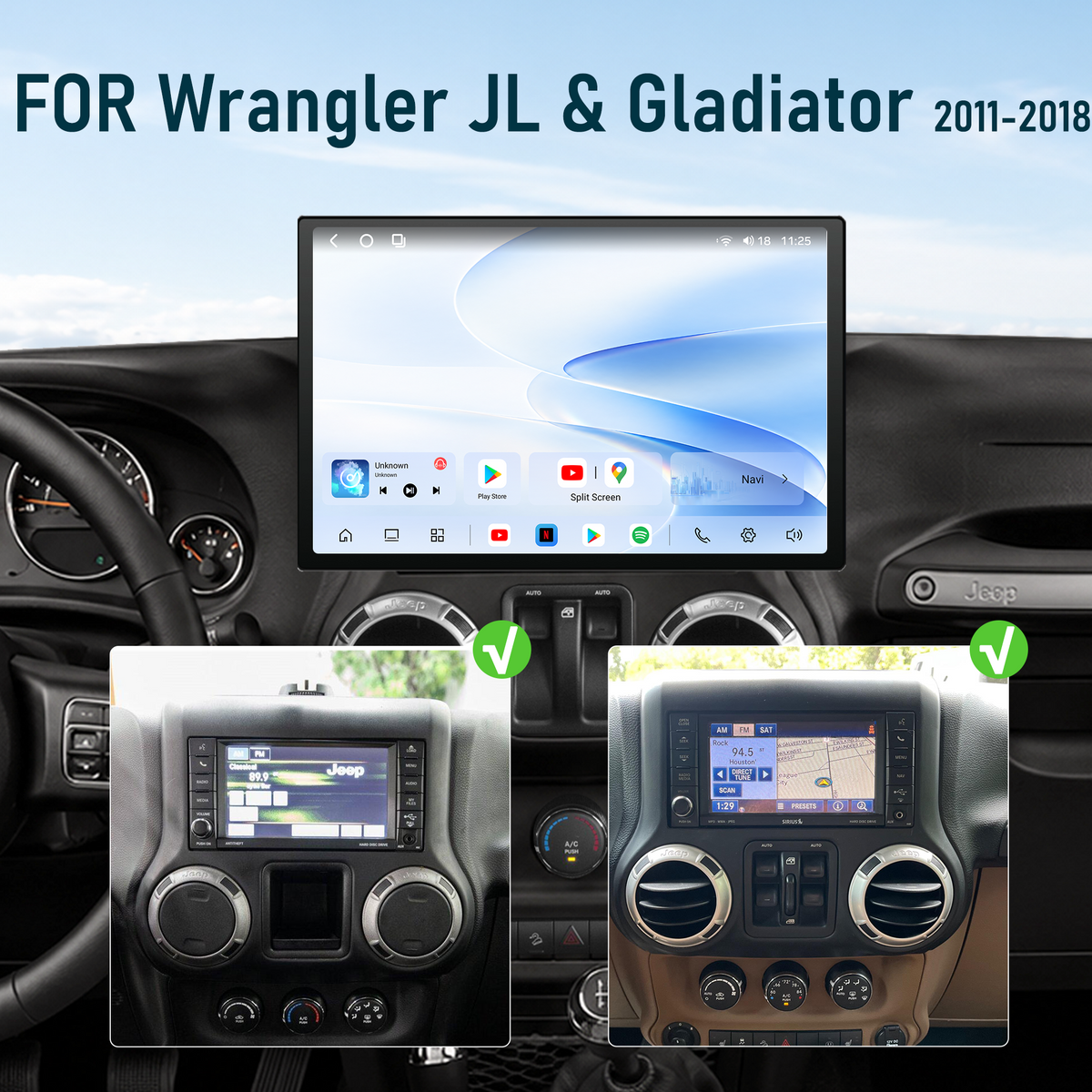 H7 Pro 13-inch Android 14 Infotainment Upgrade for Jeep Wrangler JK 2007-2018