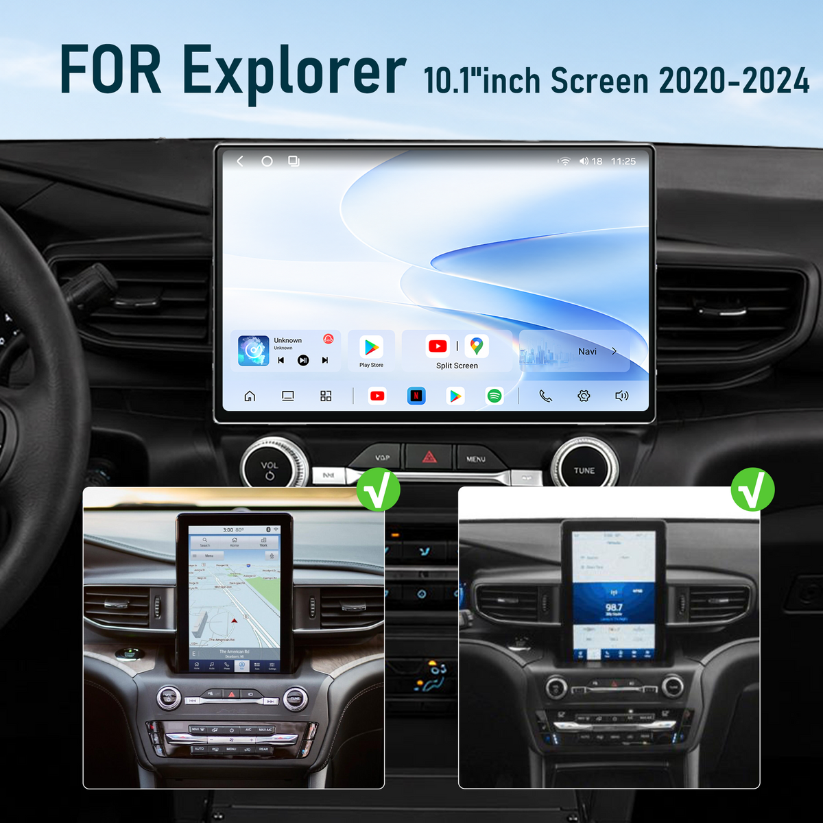H7 Pro 13-inch Android 14 Infotainment Upgrade for Ford Explorer 2020-2024