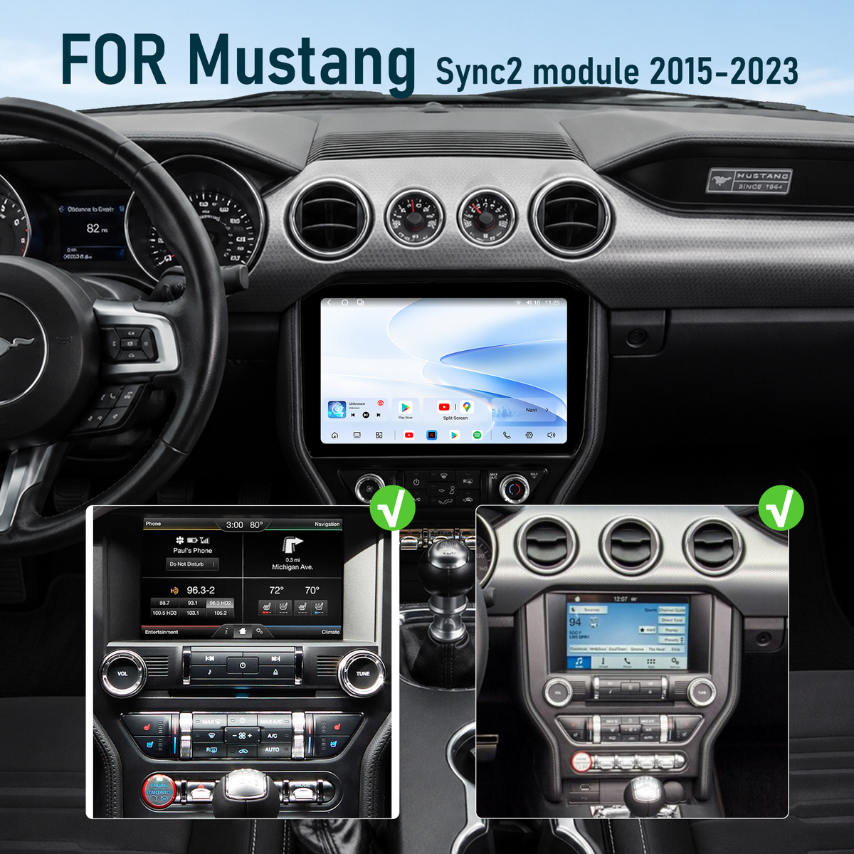 12-inch Android 14 Infotainment Upgrade for Ford Mustang 2015-2023