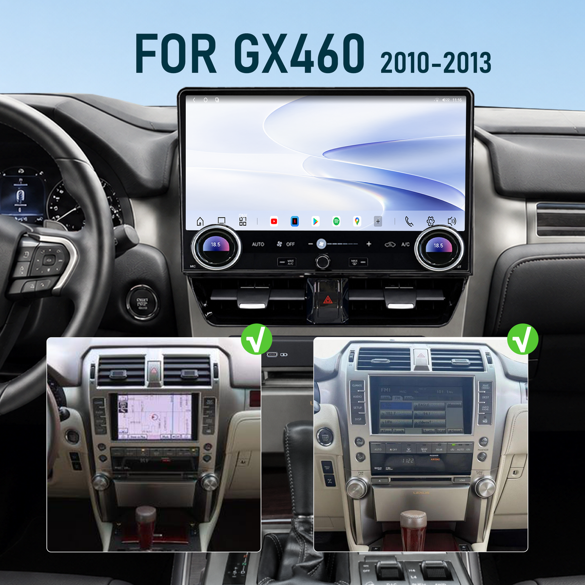 H7 Pro 12.5-inch Android 14 Infotainment Upgrade for Lexus GX 460 2010-2021