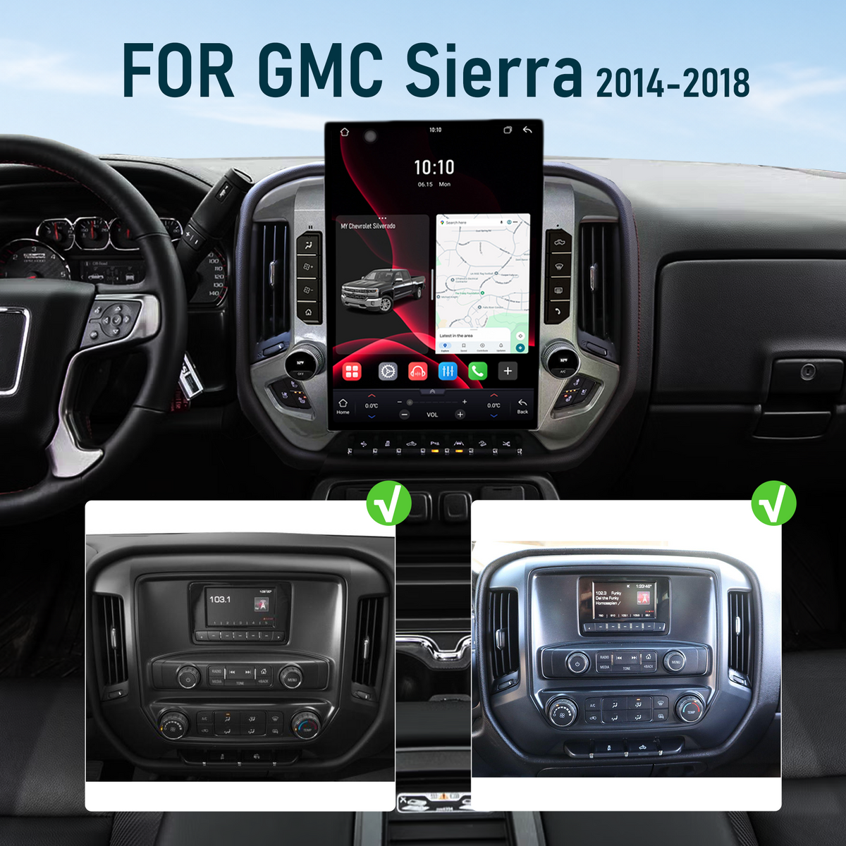 Dual Systems 15.6-inch Android 14 Infotainment Upgrade for GMC Sierra 2014-2018