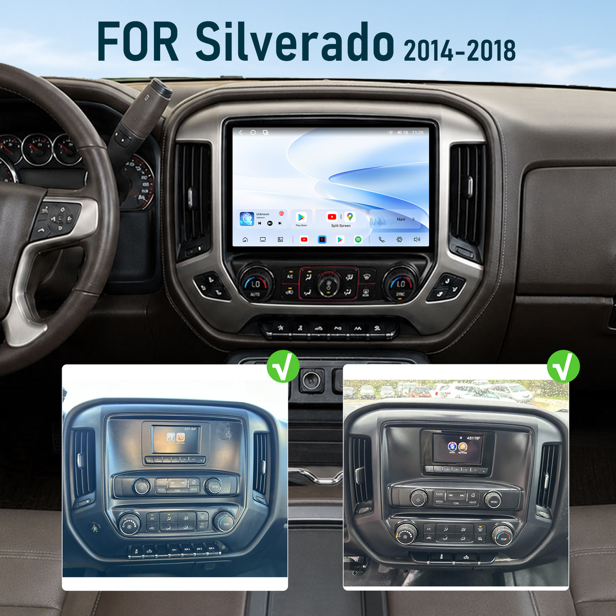 Dual Systems 12-inch Android 14 Infotainment Upgrade for Chevrolet Silverado 1500 2014-2019 and Silverado HD 2015-2019