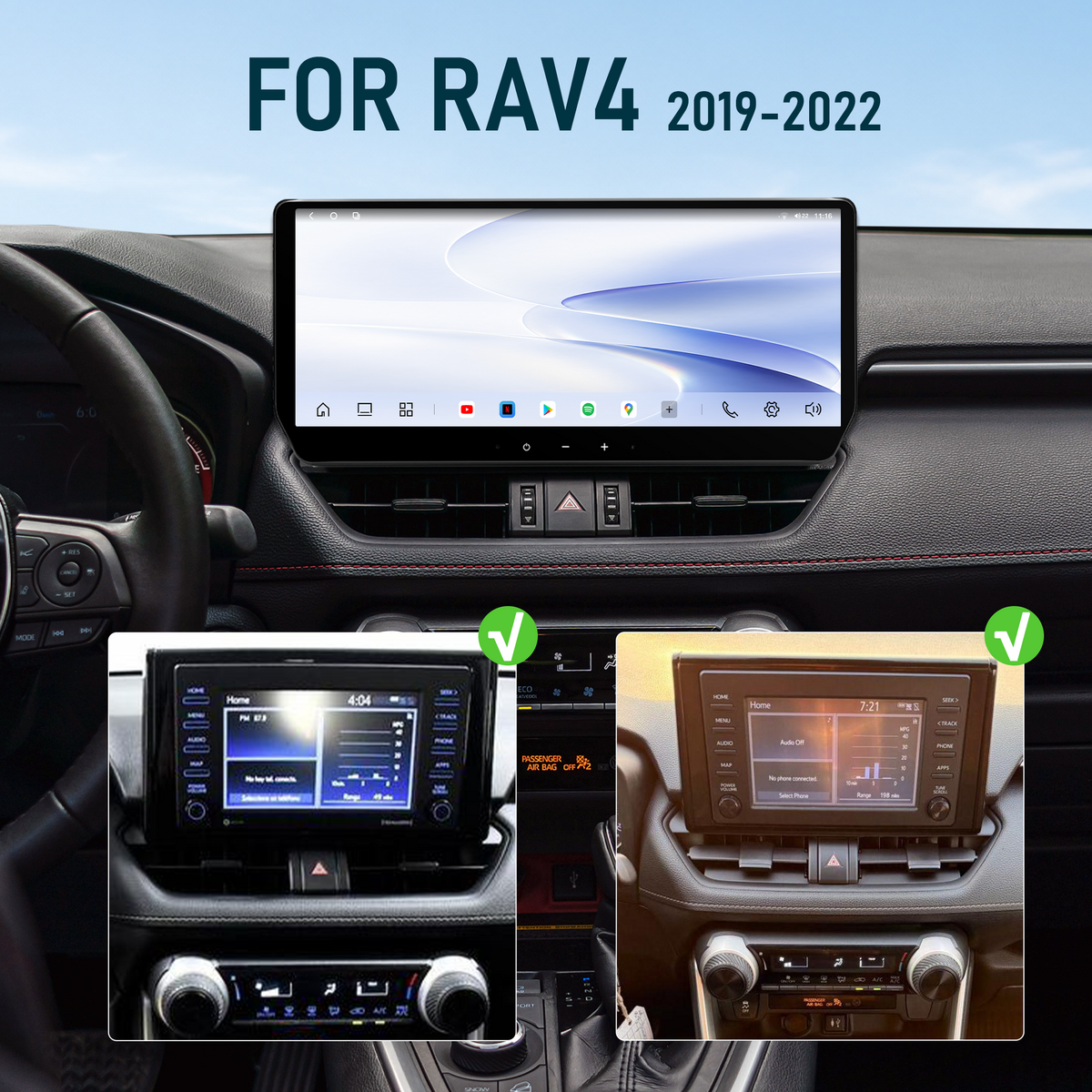 H7 Pro 12.3-inch Android 14 Infotainment Upgrade for Toyota RAV4 2019-2022