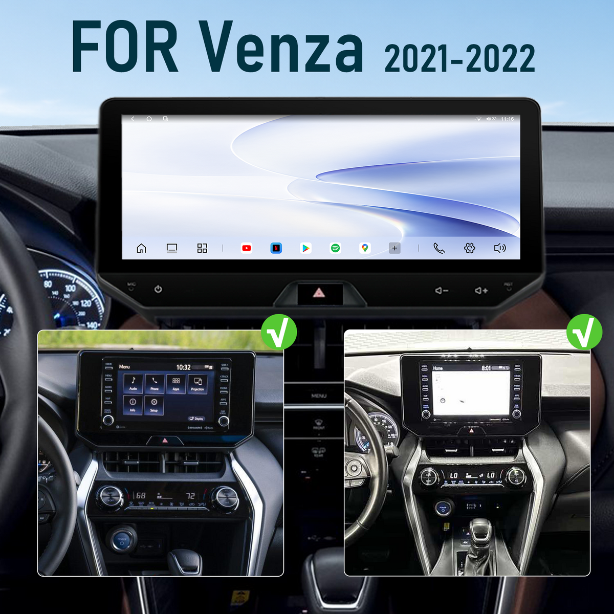 12.3-inch Android 14 Infotainment Upgrade for Toyota Venza 2021-2022