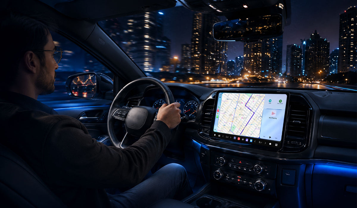 Elynx Systems Android screen upgrade installed in vehicle dashboard